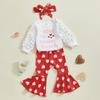 Baby Girls Valentine 's Day Outfits Puff Sleeve Letter Print Romper + Pants + Hat Set Infant Clothes