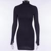 Women's Autumn Black High Neck Long Sleeve Slimming Dress - Hot Girl Style, Waist-Cinched, Hip-Hugging, Short Skirt