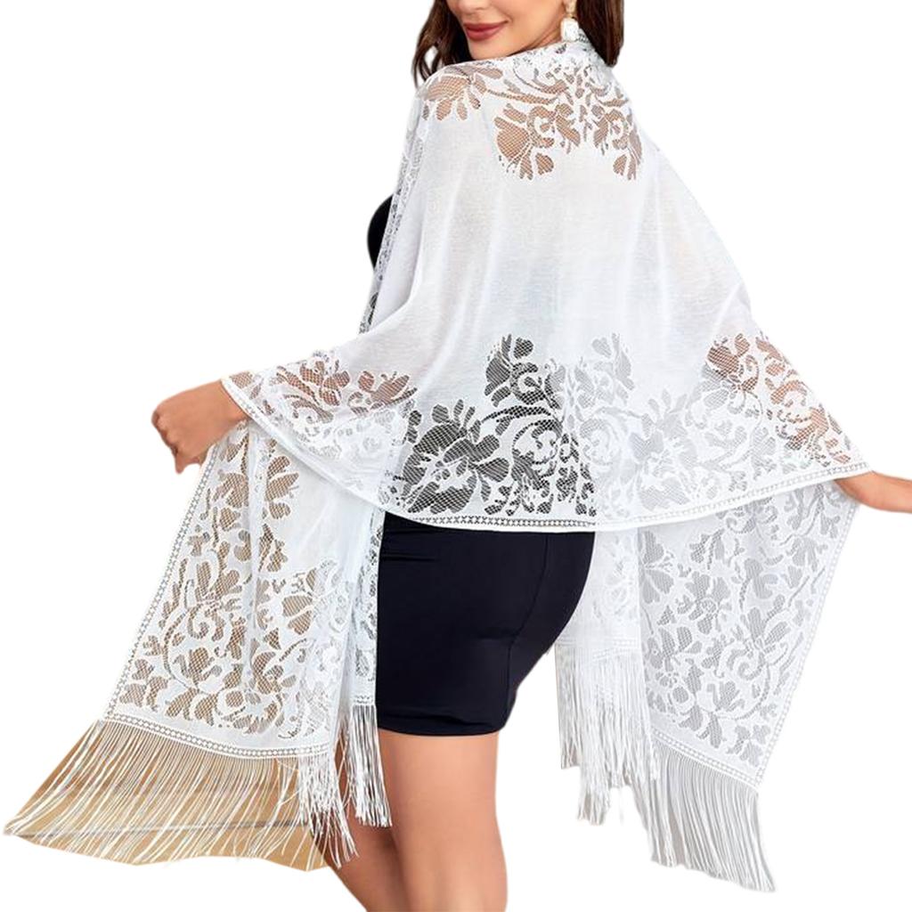 Elegant Women Shawl Wrap for Evening Dress Lightweight Scarf Malaysia Solid Color Hollowed Tassel Long Cape Shawl