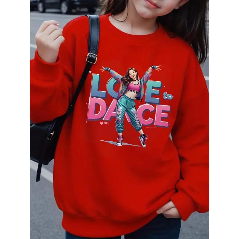 Girls' Cute Print Crewneck Sweatshirt, Soft Casual Long-Sleeved Pullover Shirt, Easy-Care Pattern Outfit