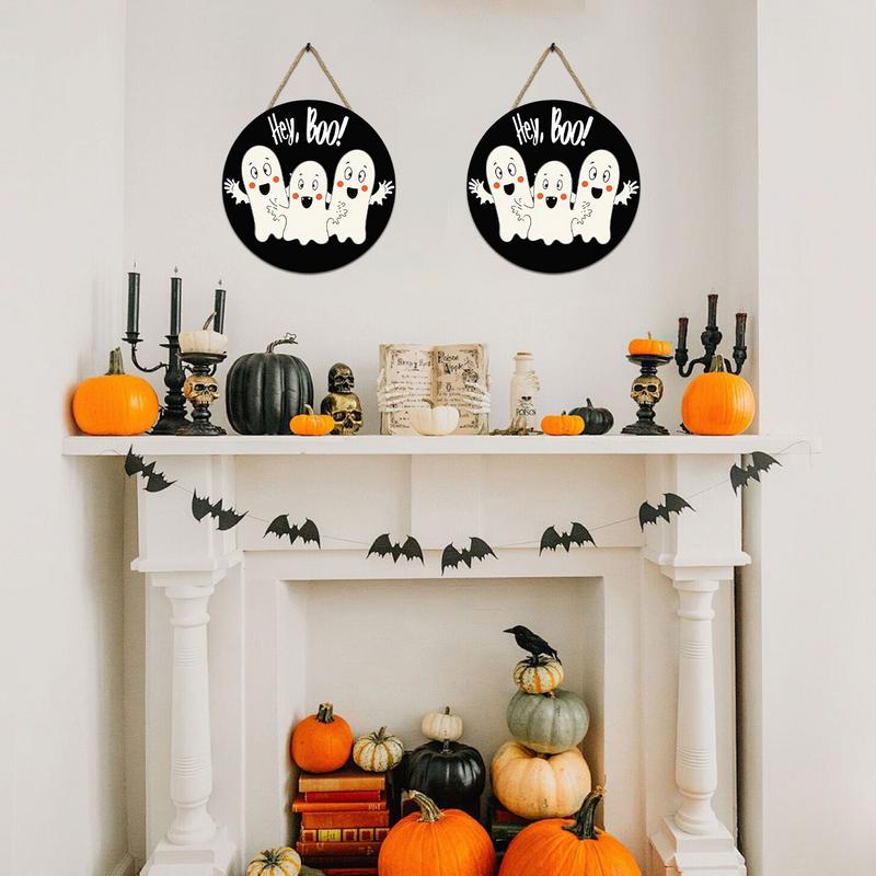 Halloween Ghost Door Sign Wooden Ghost Welcome Sign Spooky Decorative Sign for Home Holiday Yard Wall Decor