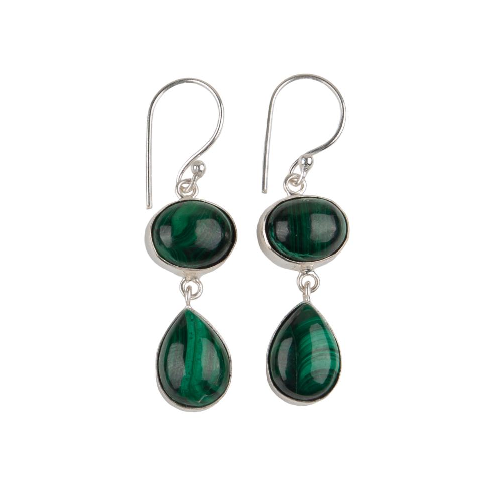 Natural Malachite Gemstone 925 Sterling Silver Jewelry Handmade Earrings 1.88" EE-73-11