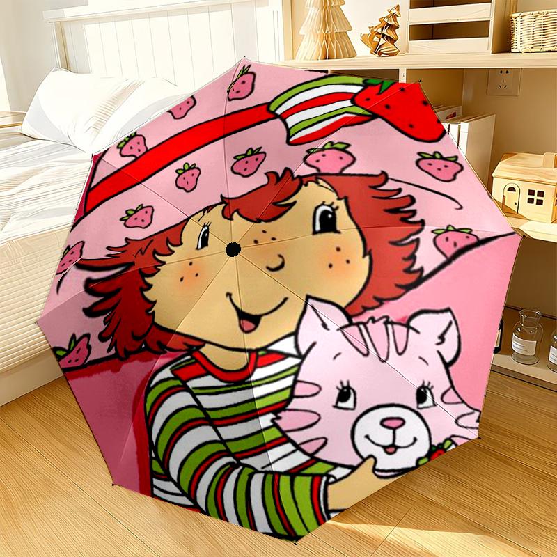 Strawberry Hat And Cat Umbrella 8-Frame for Travel, camping, Casual Lightweight Portable Umbrella, Essential for every family Holidays Gift