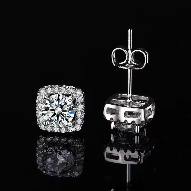 925 Silver 2CT 5A Zircon Stud Earrings for Women Luxury Wedding Engagement Party Gift