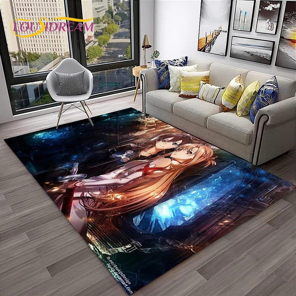 SAO Novel Cartoon Sword Art Online Carpet Rug for Home Living Room Bedroom Sofa Doormat Decor,kids Area Rug Non-slip Floor Mat