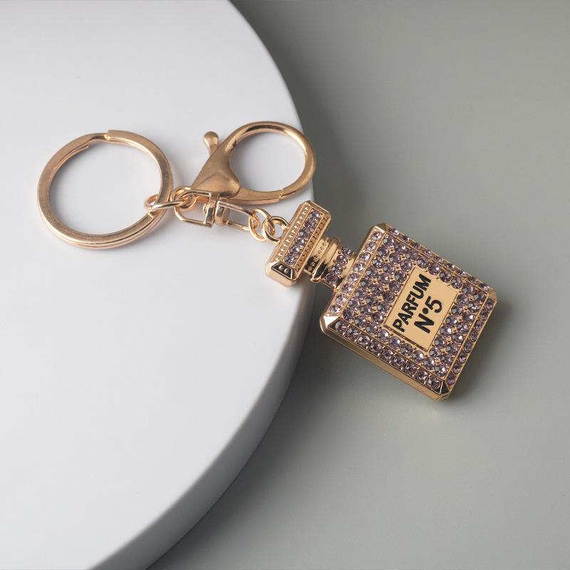 Exquisite Rhinestone-Inlaid Perfume Bottle Pendant Necklace & Car Keychain