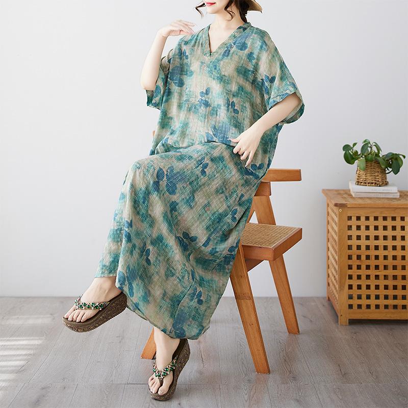 DIMANAF 2025 Summer Plus Size Dress Basic Women Casual Loose Vintage New Oversized Flower Dress Maxi