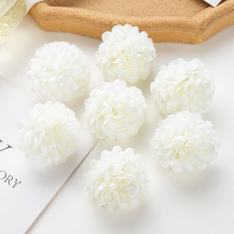 50Pcs Artificial Hydrangea Flowers for Wedding Garden Home Decor Christmas Party Diy Candy Box Scrapbook Pink Ball Chrysanthemum