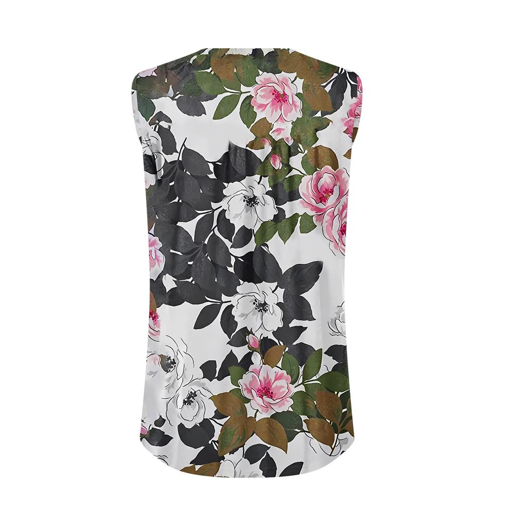 Women's Summer Vest Loose Pleated Round Neck Shirt Casual Sleeveless Top