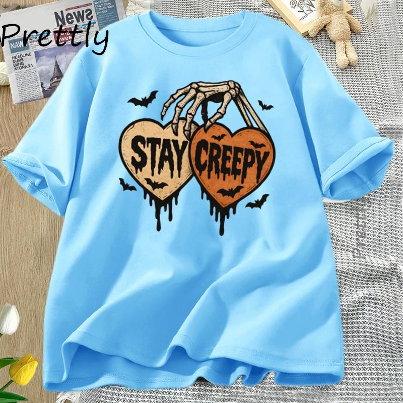 

Stay Creepy Tshirt Retro Dripping Heart Halloween Clipart T Shirt Skeleton Hand Spooky Graphic T Shirts FeUnisex Clothing 4XL