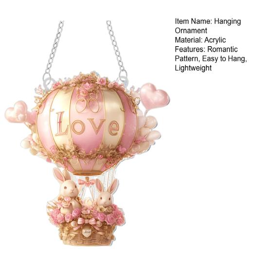Ornament Agățat Love Acrilic 2D Balon cu Aer Cald și Iepurași Pandantiv Decor Romantic de Ziua Îndrăgostiților pentru Mașină Casă Ușă Fereastră Perete
