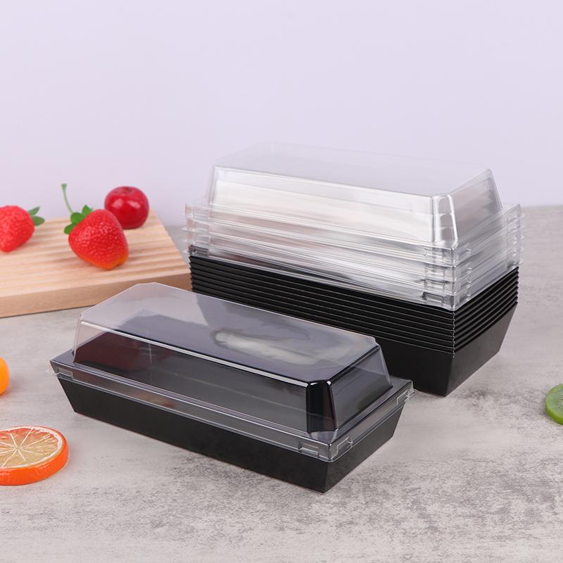10Pcs Black Pink Fruit Cut Packing Box With Transparent Lids Sushi Box Disposable Takeaway Box Cake Bread Takeout Packing Boxes