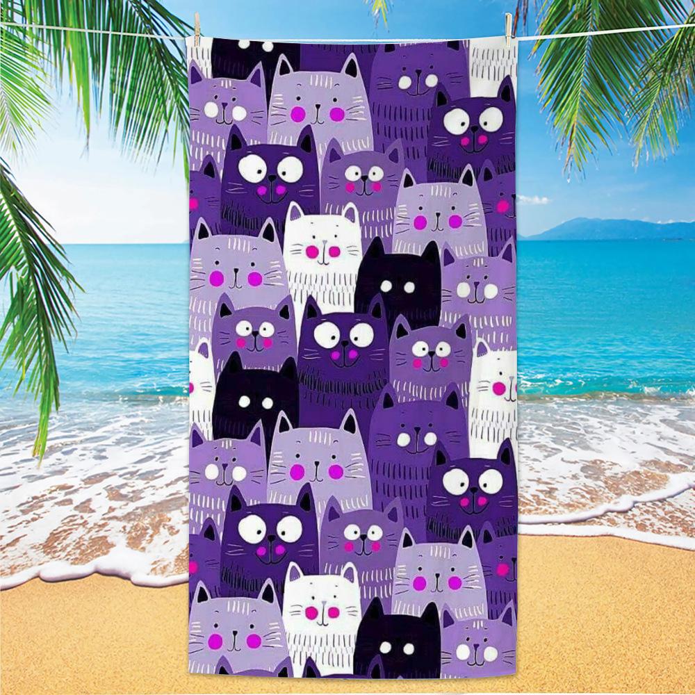 Cute and Cute Cat Cartoon Microfiber Beach Towel Quick Drying Lightweight Absorbent Bath Towel Outdoor Travel Pool Bath Towels