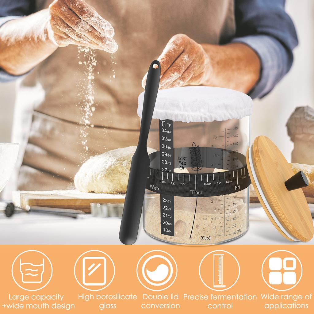 1-2 Set Wide Mouth Sourdough Starter Jar Kit 51 Oz Large Capacity Sour Dough Glass Jar Kitchen Sourdough Bread Baking Supplies