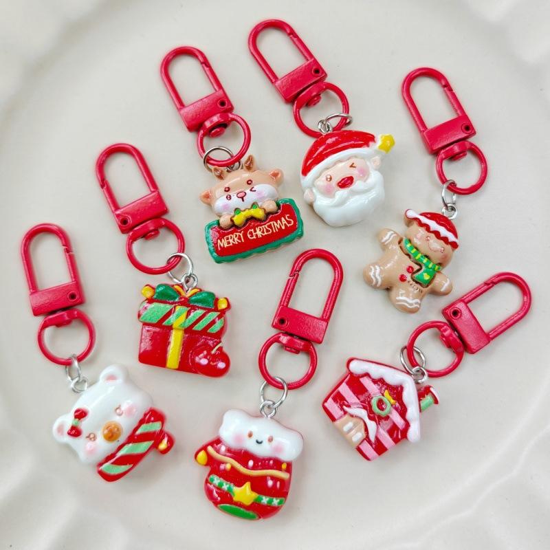 Cartoon Weihnachten Schlüsselanhänger Niedlich Harz Weihnachtsmann Weihnachtsbaum Anhänger Schlüsselring Taschenzubehör Feiertagsparty Weihnachtsgeschenk