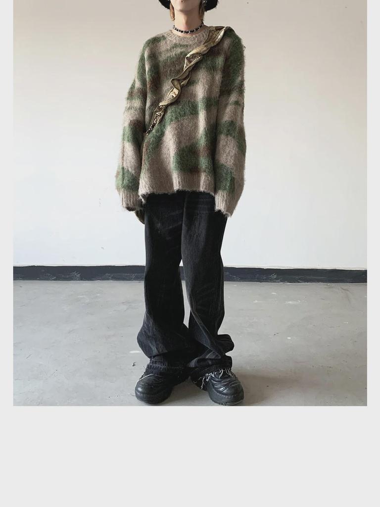 American Retro Winter Style Mohair Gradient Striped Sweater