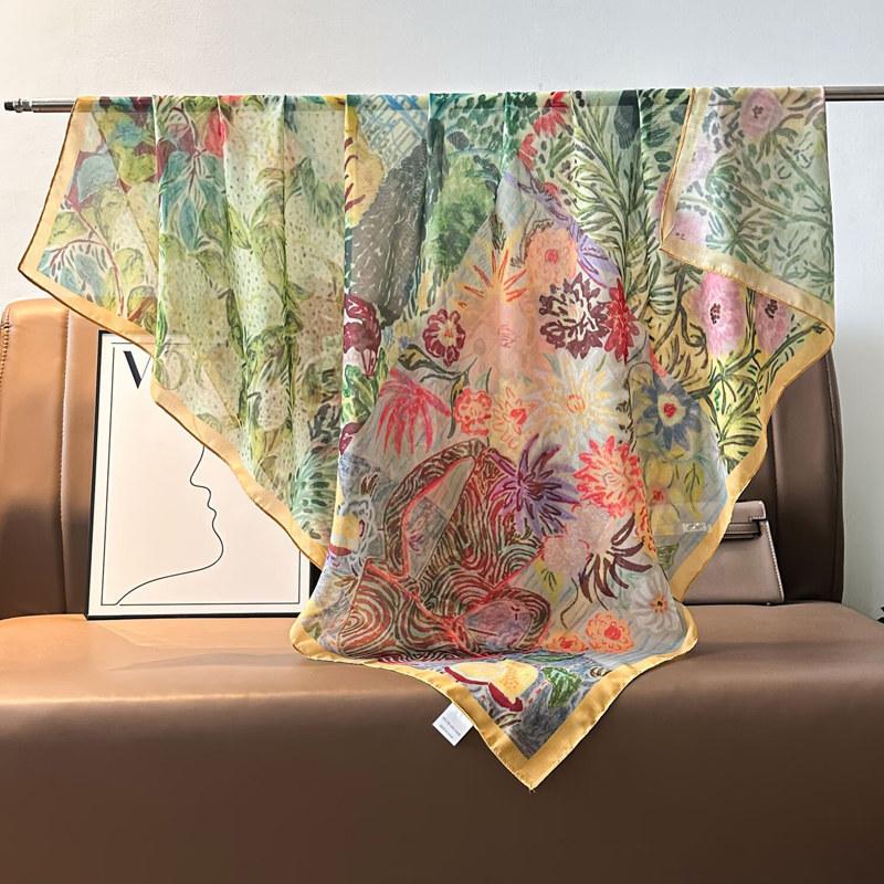 French retro ethnic style 111 imitation silk scarf large square scarf with shawl beach towel for women in spring and autumn