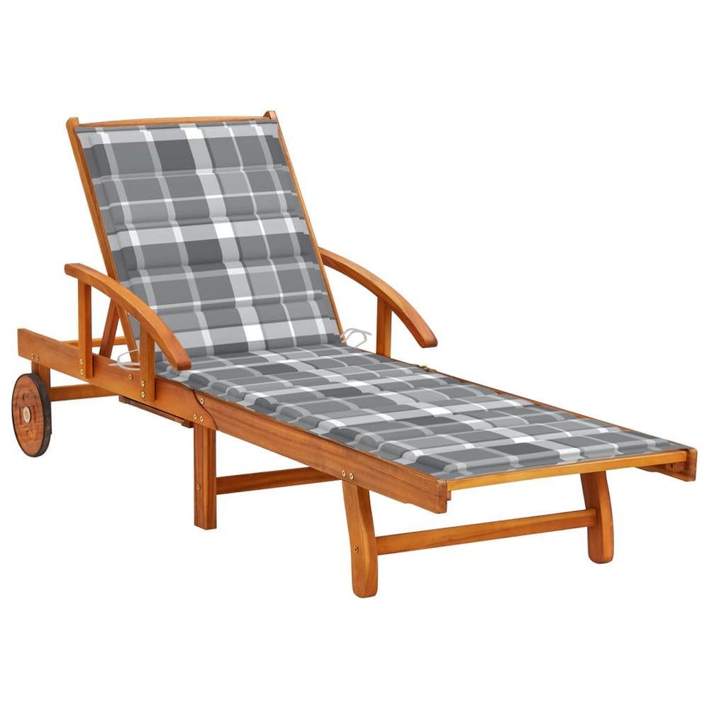 Garden Chaise Longue with Cushion Solid Acacia Wood