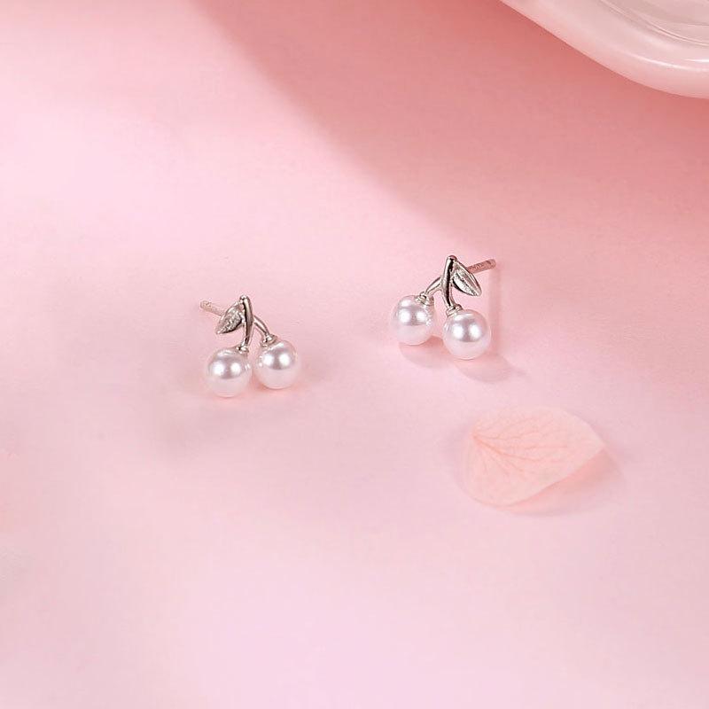 Mini Pearl Cherry Earrings Sprouted Cute Earrings Temperament Gifts for Girlfriend