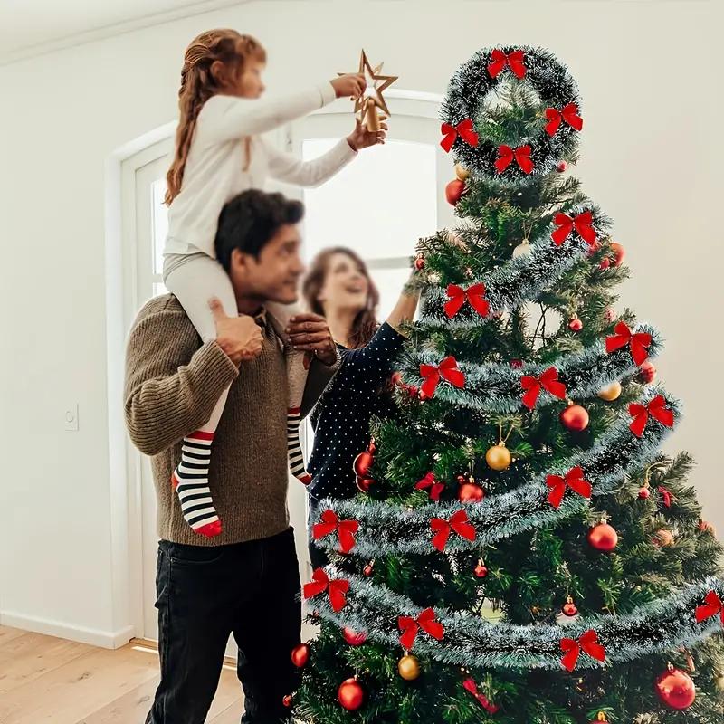 60/2m Christmas Tinsel Garland Green Wreath Madder Flower Ribbons Xmas Tree Ornaments Wedding Birthday Party Home Decoration