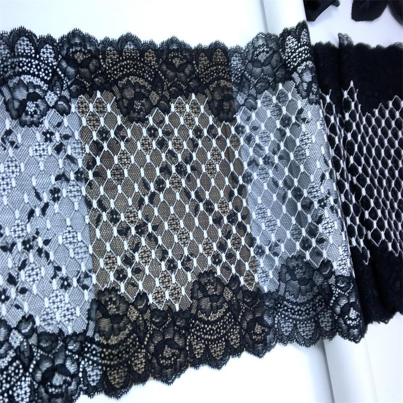 23.5cm wide Black Stretch Spandex Lace, Elastic Mesh Lace Fabric for Lingerie, Bra, Underwear, Sewing & Crafting