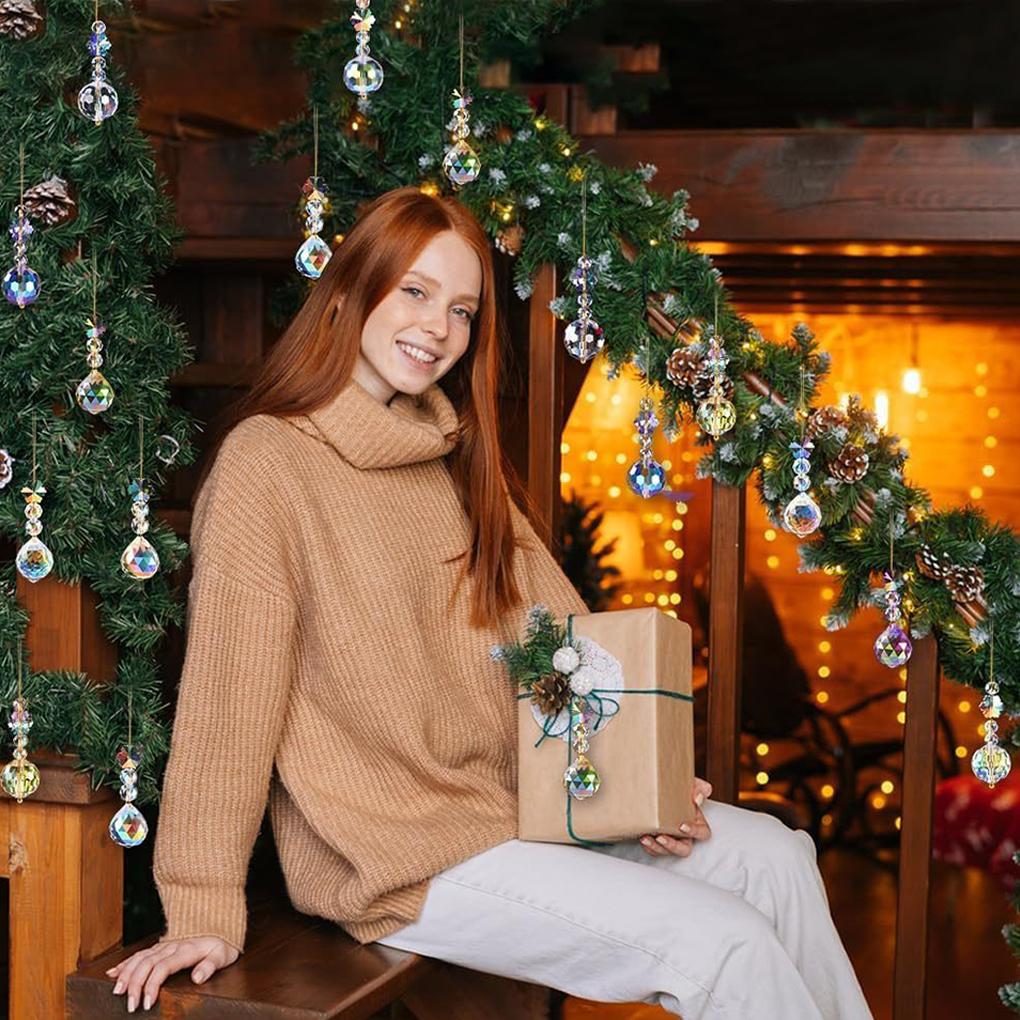 12PCS Christmas Tree Supplies Luxury Crystal Ball Pendant Tree Hanging 2025 New Year Home Window Ornaments Xmas Prism Ball Decor