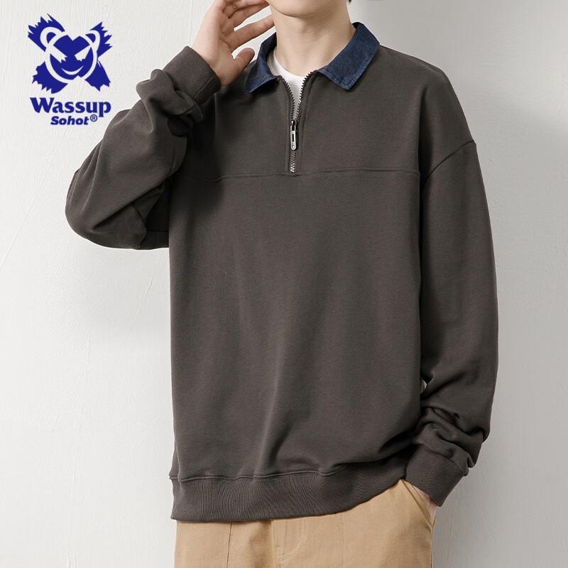Wassup Sohot Men's Half-Zip Long-Sleeve Polo Sweatshirt
