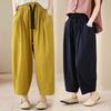 DIMANAF 2026 Summer New Plus Size Women Elastic Waist Long Pants Cotton Linen Loose Vintage Casual Lady Bottoms Clothing