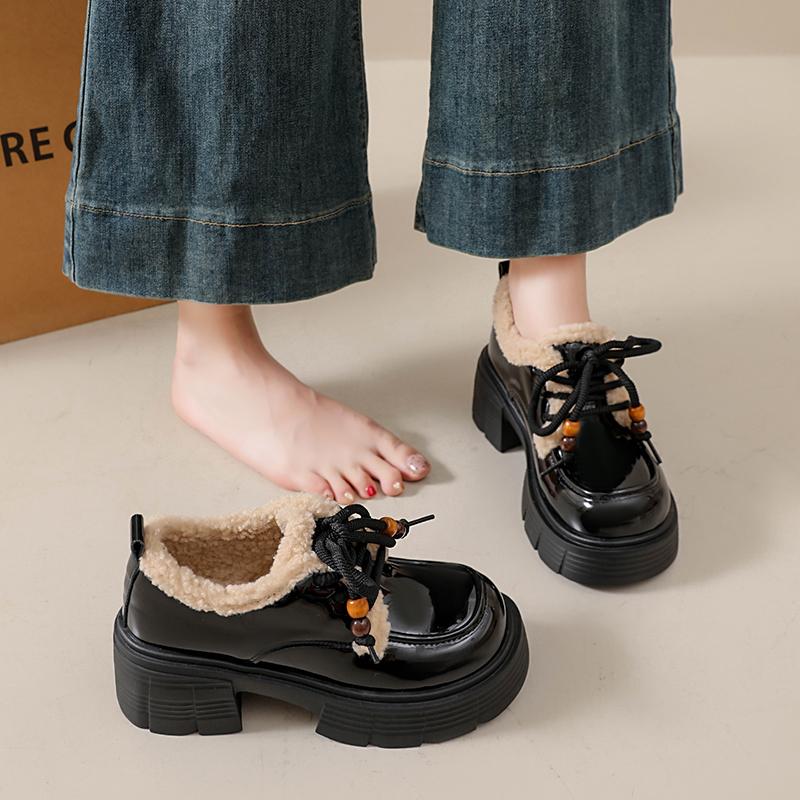 TUINANLE Winter Women's Furry Loafer Shoes, Warm Plush Lined Slip-on Flat Boots, Casual Fur Ankle Booties