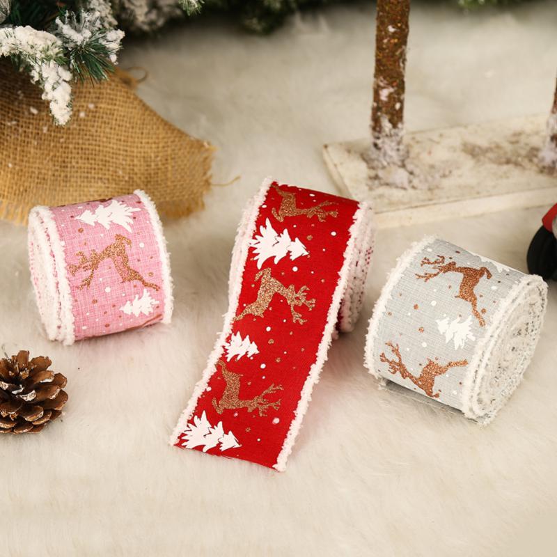 1Pcs Classic Christmas DIY Fabric Swirl Ribbon Burlap Ribbon With Wired Edge Gift Wrapping Christmas Tree Ribbon Wreath Bowshttp