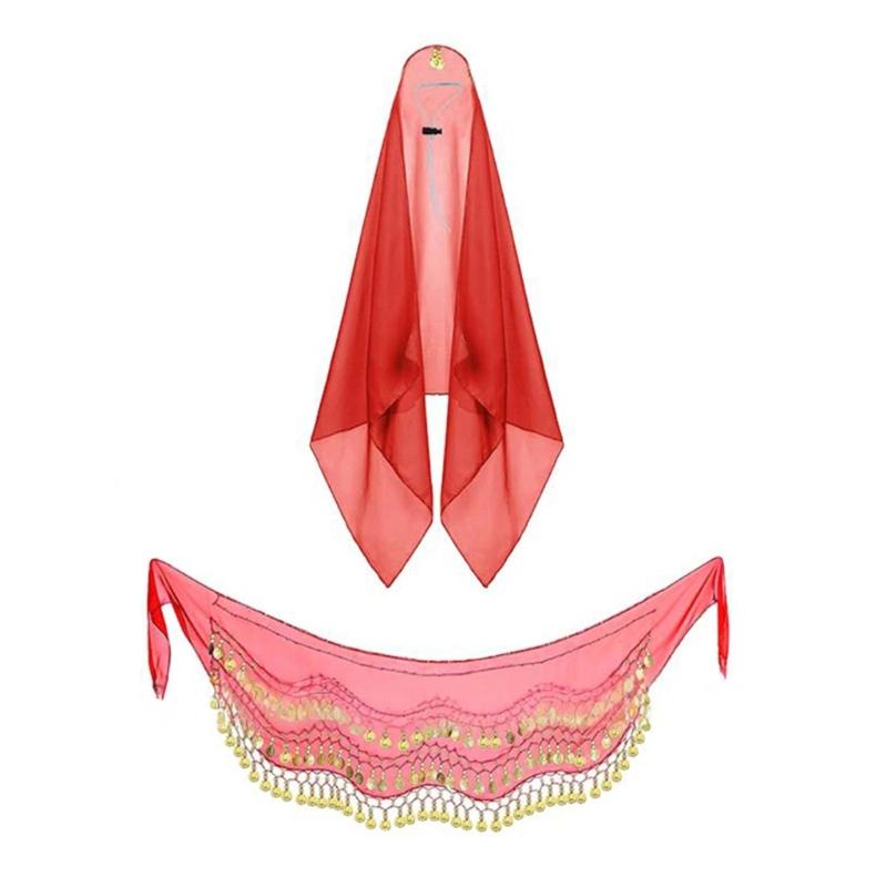 Belly Dance Outfit Set Belly Dance Hip Scarf,Coins Head Scarf Gypsy Costume Accessories for Womens Belly Dance Costume