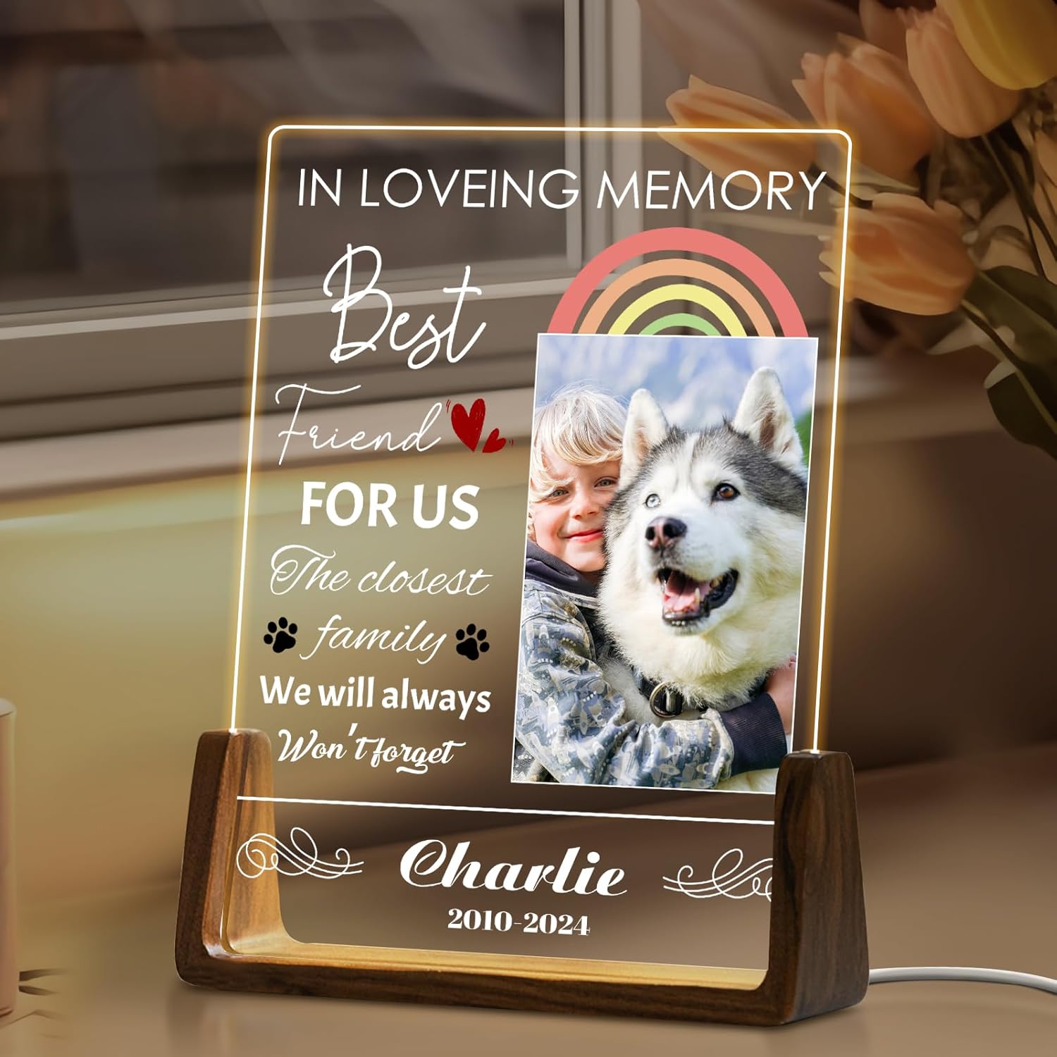 

Personalized Pet Memorial Acrylic Night Light Custom Photo Name Engraved Sympathy Gift For Loss Of Pet Remembrance Decoration 7-Color Base