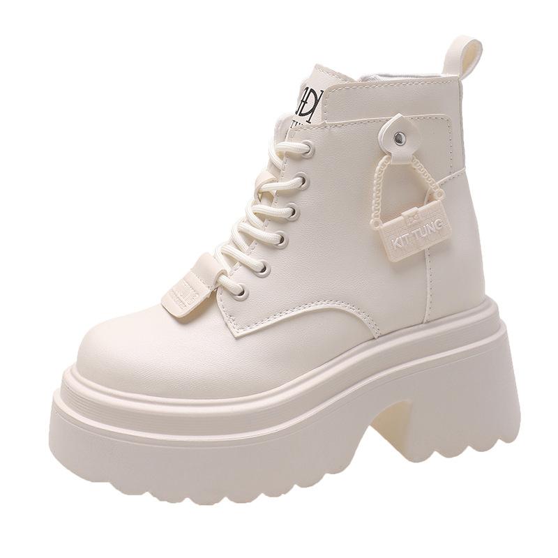 

Модные ботинки на толстой подошве в британском стиле для женщин Новые женские ботильоны на молнии сбоку для женщин Ботинки на квадратном каблуке Кожаные ботинки для женщин 39 белый