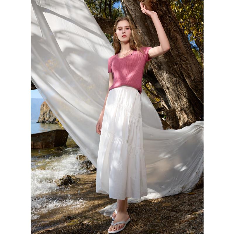 Sancai Dámský svetr s krátkým rukávem a copánkovým vzorem ze směsi vlny