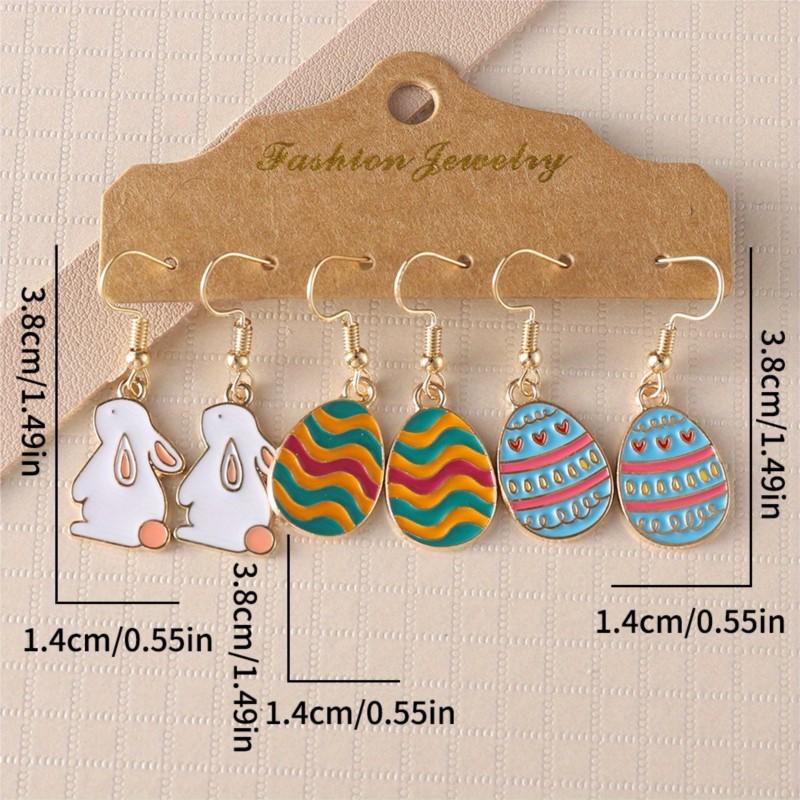 6pcs/set Rabbit Egg Design Dangle Earrings for Women Cute Cartoon Easter Earrings Party Jewelry Gifts