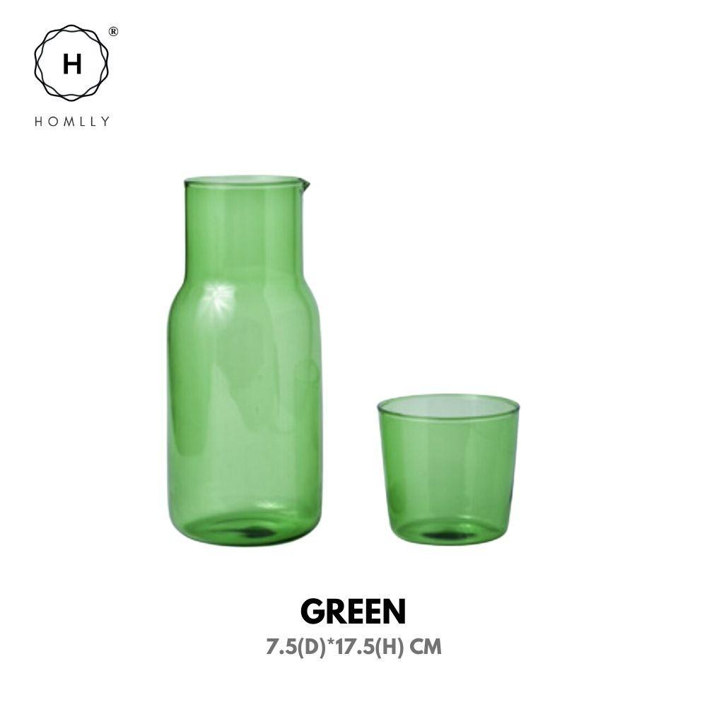 

Homlly Bedside Water Glass Carafe Jug with Glass Cup Lid (500ml) (X2PCS) Green X2