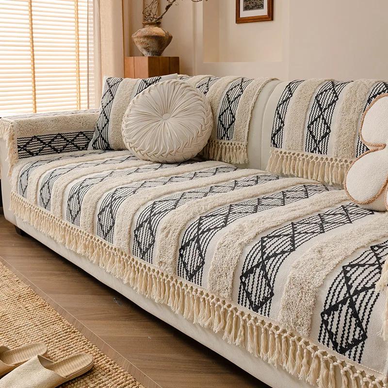 1PC Old Coarse Cotton and Linen Sofa Cushion Four Seasons Universal Thickened Linen Seat Pad Anti-Cat Scratch Inn Sofa Cover