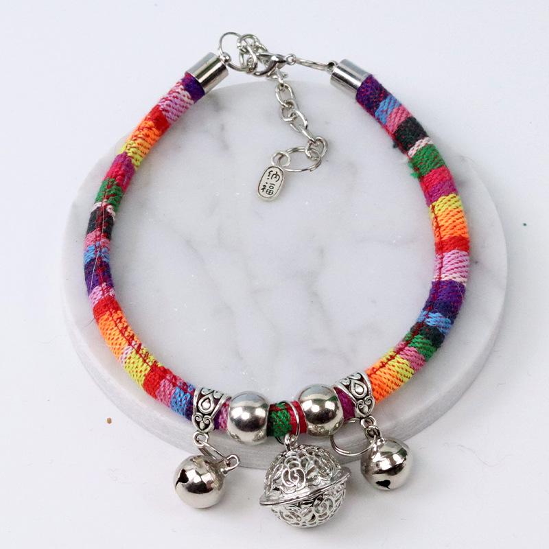 Handmade pet hand-woven lucky cat collar cartoon bell jewelry neck ring hand-woven