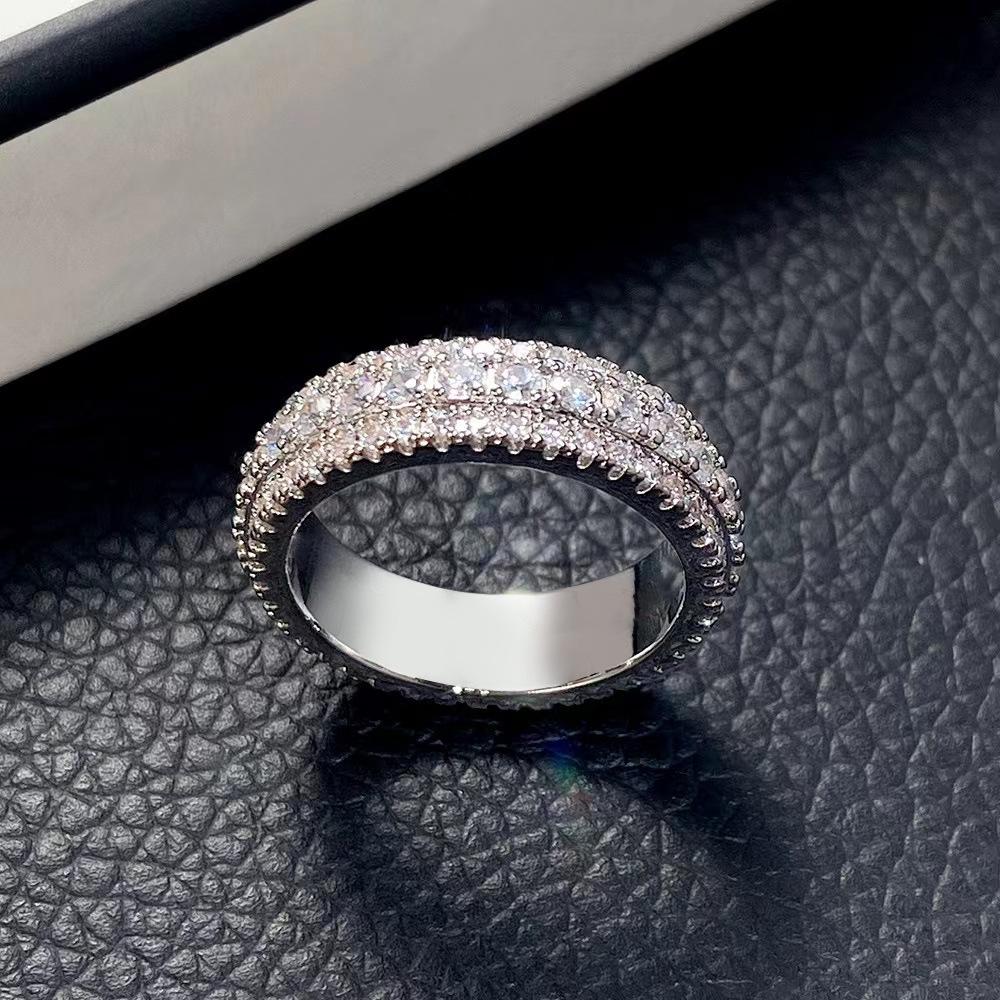 

Новое простое кольцо с тремя рядами бриллиантовых украшений, модное свадебное кольцо принцессы, женские украшения No. 7 белого золота