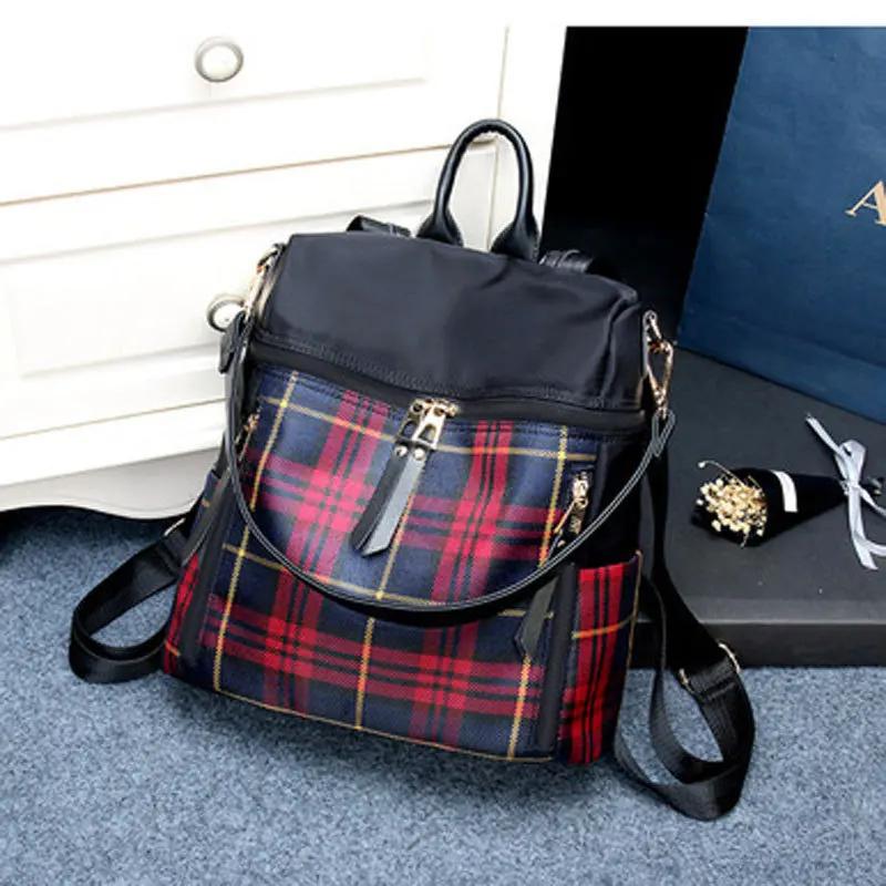 Sac à dos en nylon à carreaux pour femme, sac à dos de voyage, sac à dos pour ordinateur portable, cartables, sac d'école féminin, sac à dos décontracté pour l'école, sac pour femme