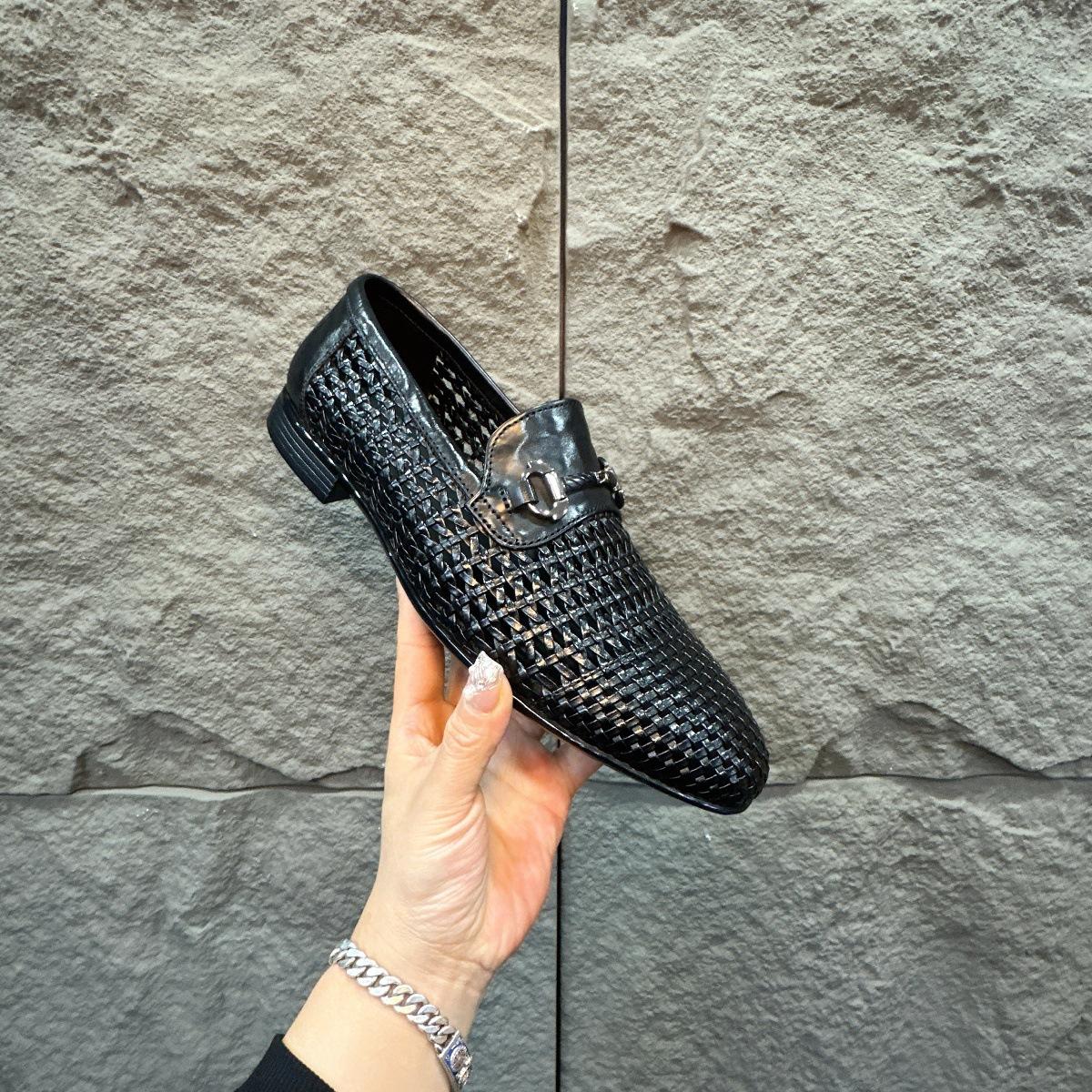 

2025 summer new hand-woven leather men s business casual leather shoes simple and comfortable pure leather men s shoes versatile 44