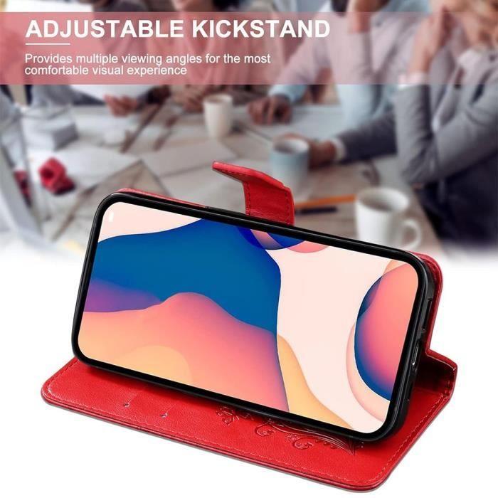 Coque de protection - Samsung - Galaxy A13 5G - Cuir Synthétique Rouge - Motif Papillon - Élégant Chic