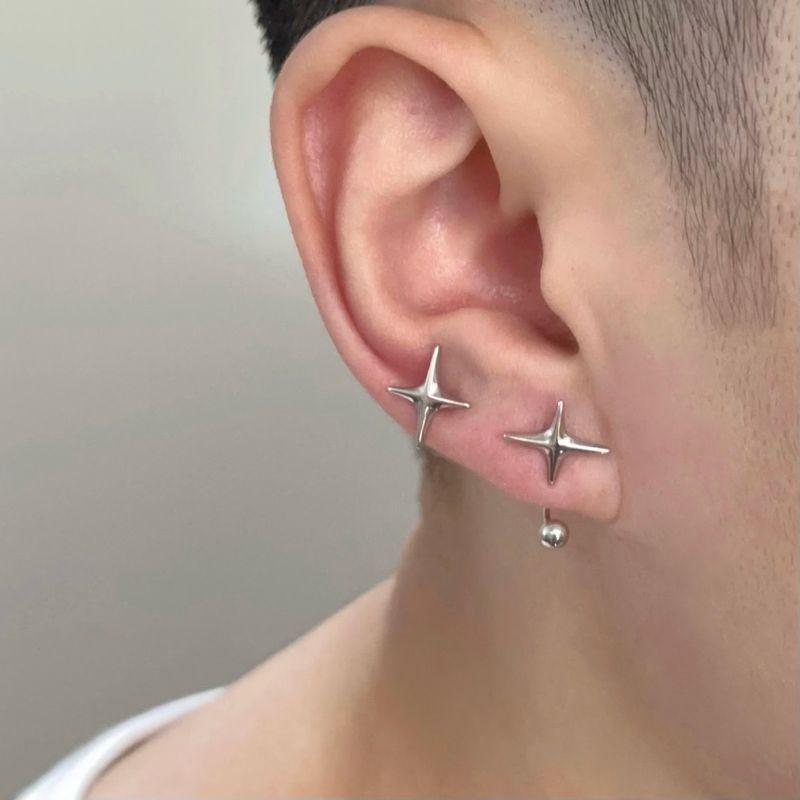 Komeiku Cross Eight-Pointed Stars Niche Style Fashion Ins Medium Cold Wind Fancy Double Ear Piercings Men's and Women's Ear Studs