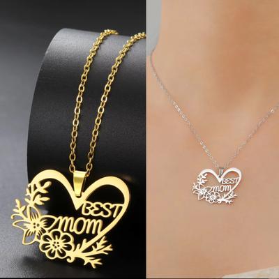Best Mom Necklace Flower Love Heart Pendant Stainless Steel Jewelry Women Mama Birthday Neck Chain Mother's Day 2026 Trend Gifts
