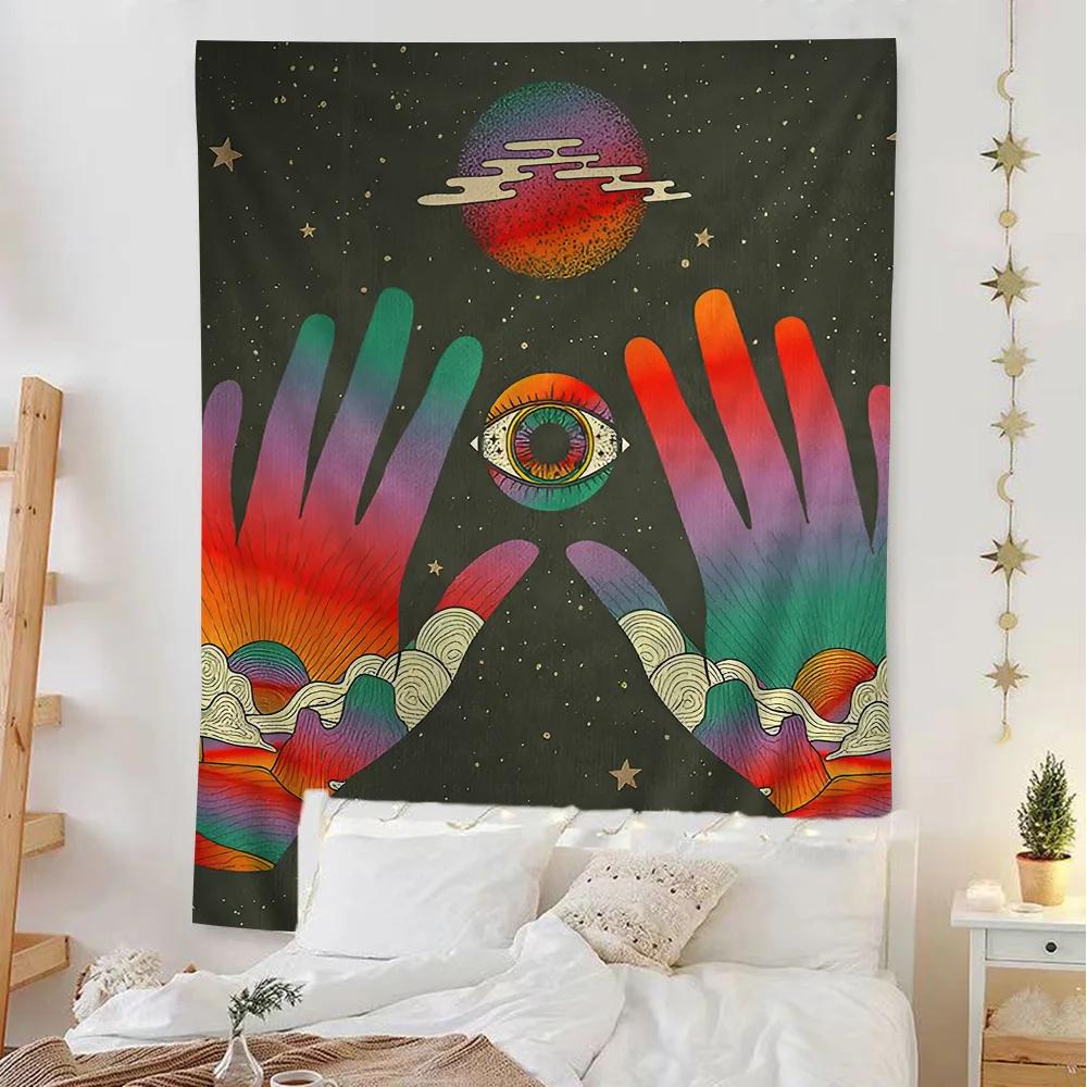 VIKAMA Vintage Bohemian Psychedelic 70s Tapestry Tarot Hippie Wall Decor Tapestry Home Room Decoration