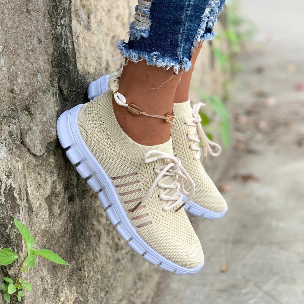 Women's Knit Lightweight Mesh Sneakers, Breathable Mesh Lace-Up Running Shoes, Women's Footwear