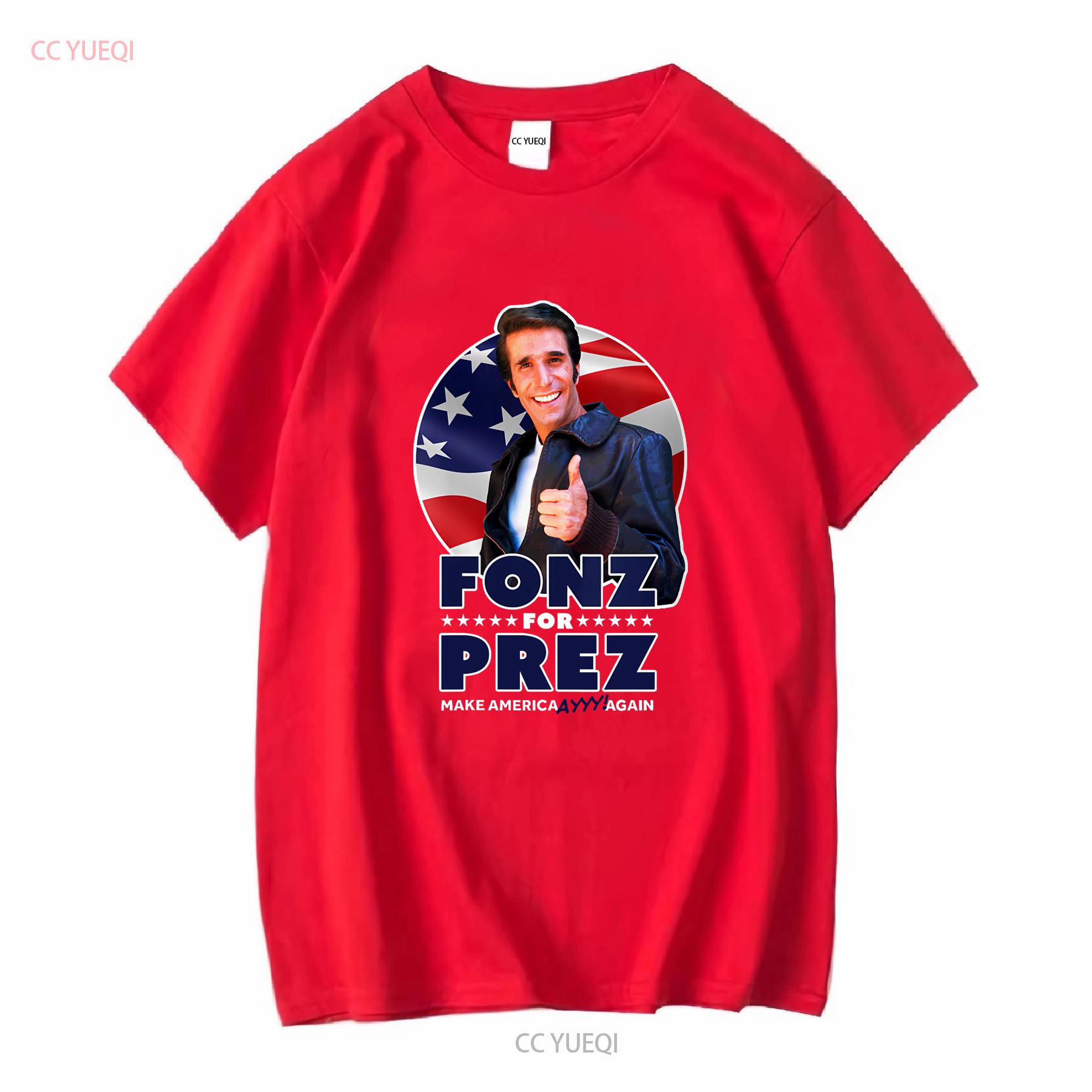 Happy Days Fonz For Prez Logo T Shirt Fonzie Mens Licensed Classic TV Red vintage Washed Comfortable Stretched Slightly graphic S