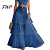 Long Skirt Women Skirt, High Waist Mesh Splicing Soft Breathable Patchwork Hip Covering Maxi Versatile for Party Beach Wedding Night Out Comfortable