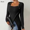 Autumn and Winter New Women's Long Sleeve Solid Color Irregular Square Collar Slim T-shirt Top Black Casual Temperament Will Knit