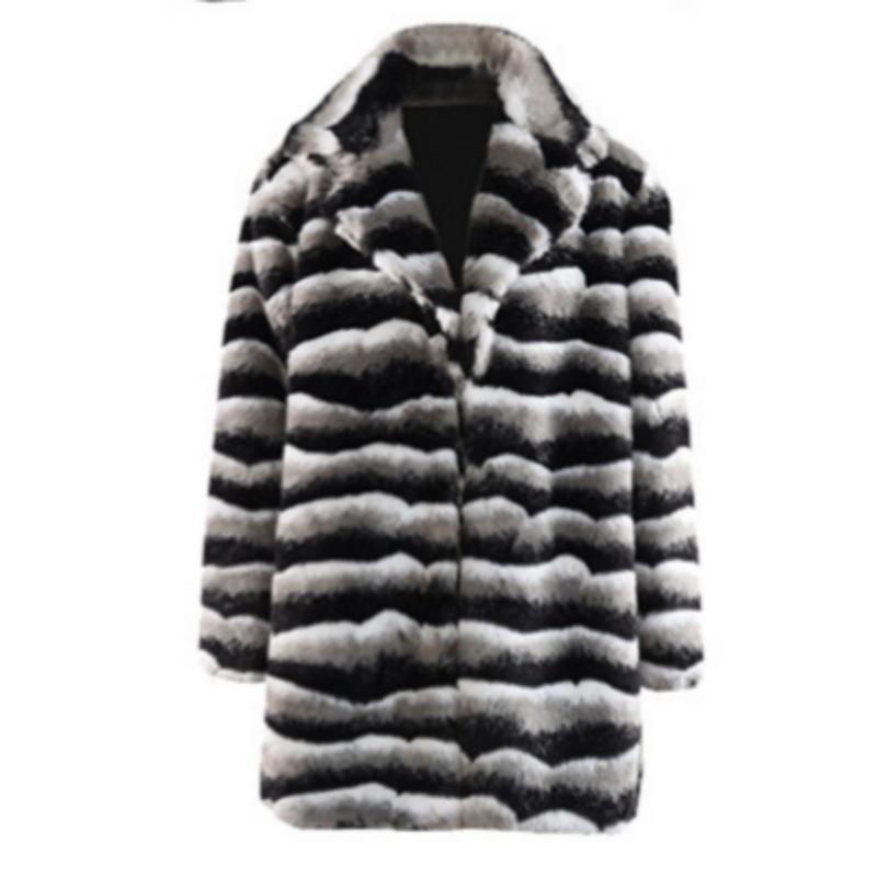 Winter New High-end Fashionable Lady Fur Imitation Rex Rabbit Fur Chinchilla Lapel Fur Coat Medium and Long Women's Clothing